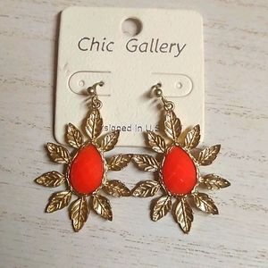 😻 3 For $15 Orange Gemstone Gold Leafy Dangles